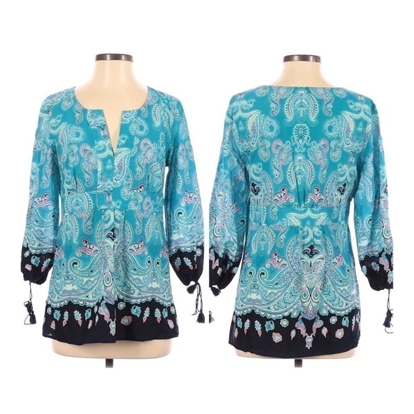 ANN TAYLOR LOFT Turquoise Paisley Blouse - Picture 1 of 11